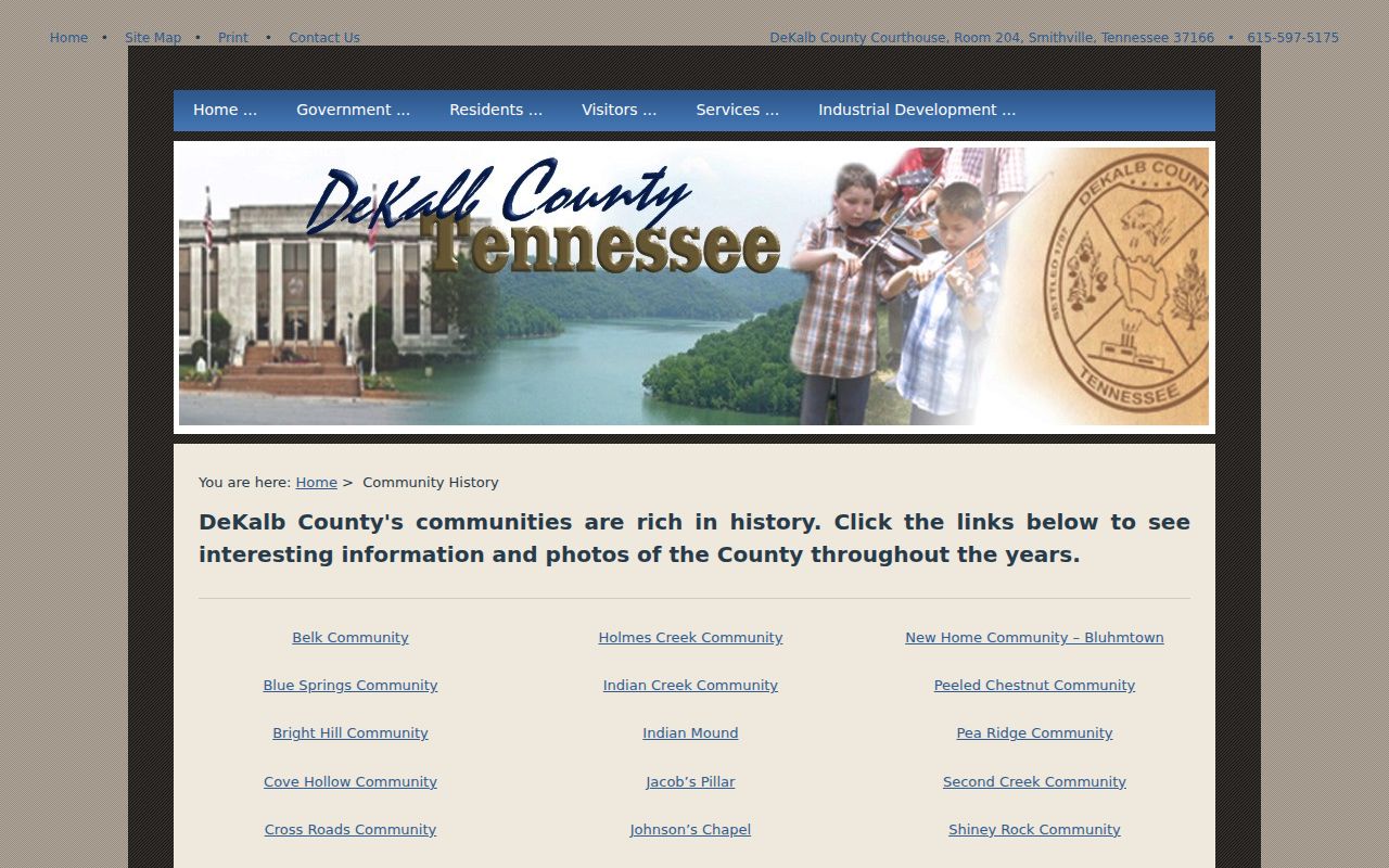 DeKalb County community history webpage