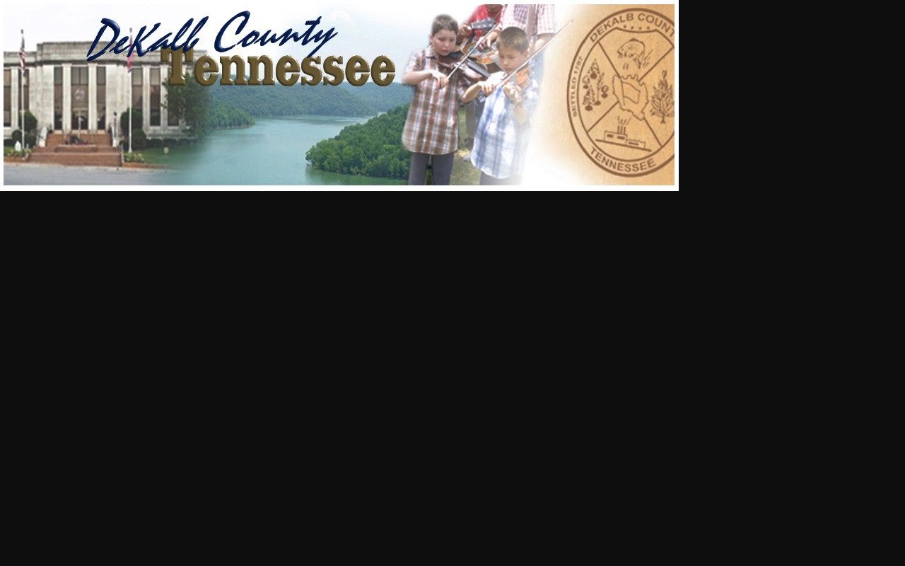DeKalb County header collage showing courthouse facade, lake, fiddlers, and seal