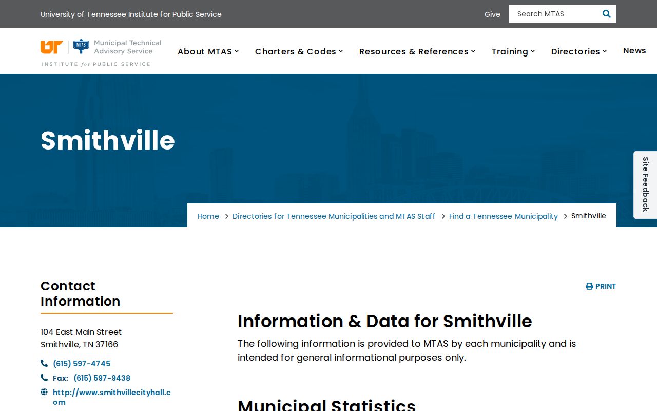 Smithville court docket source showing the MTAS municipal profile