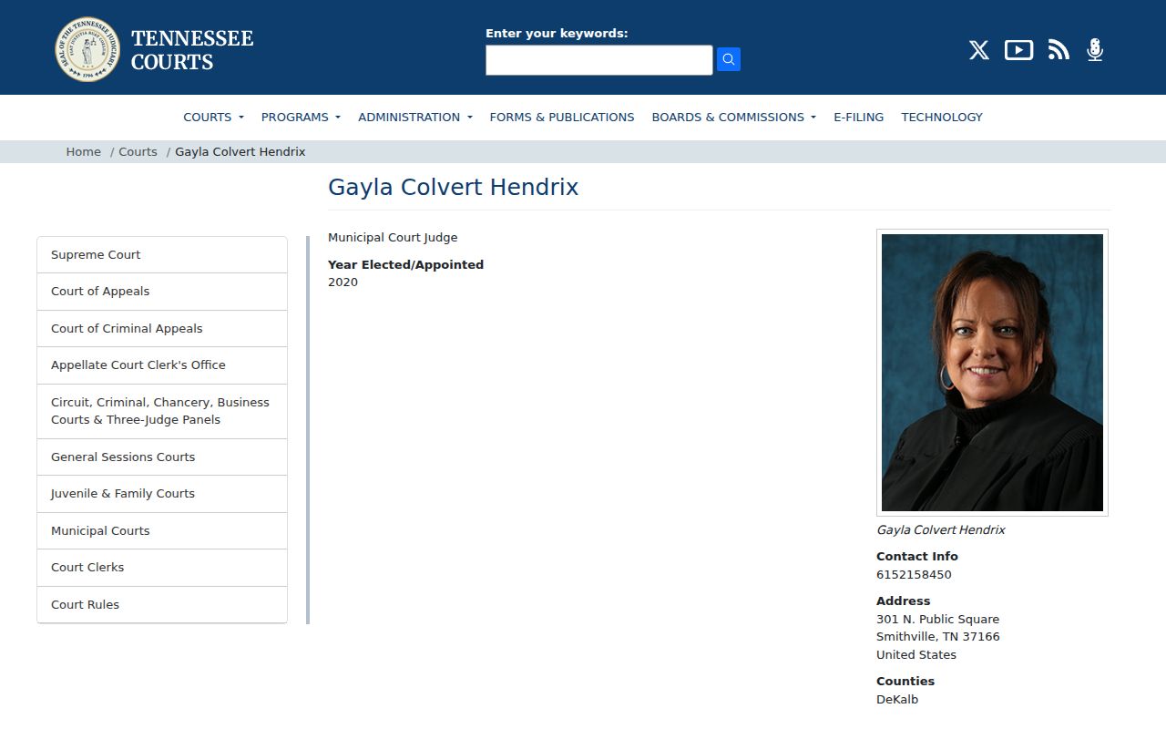 Smithville court docket source showing the municipal judge profile